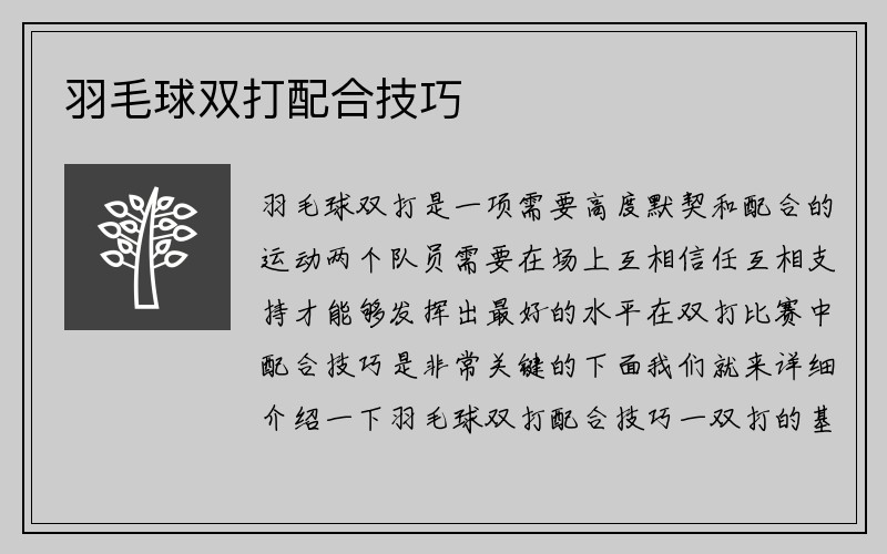 羽毛球双打配合技巧